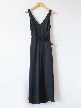 Aritzia Wilfred New Écoulement V-Neck Wide Leg Jumpsuit Black Crepe Tie Sash 2